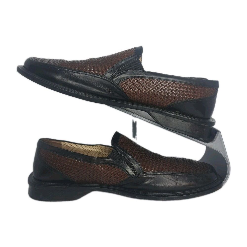 Paolo De Marco Shoes Mens Size 11m Black Brown Woven Leather Slip On Oxford Guc